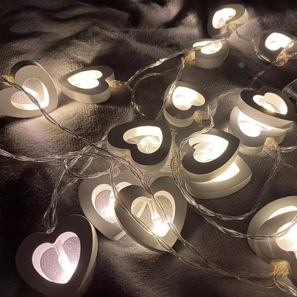 Romantic Wood Heart LED String Lights - Image 2
