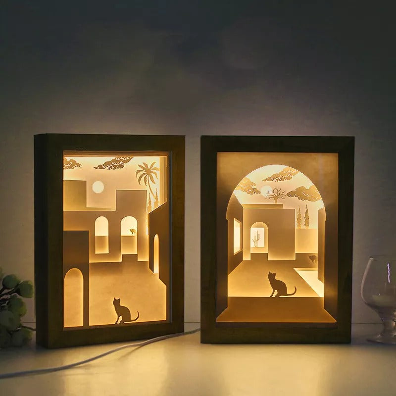 3D Cat Paper Carving Night Lights