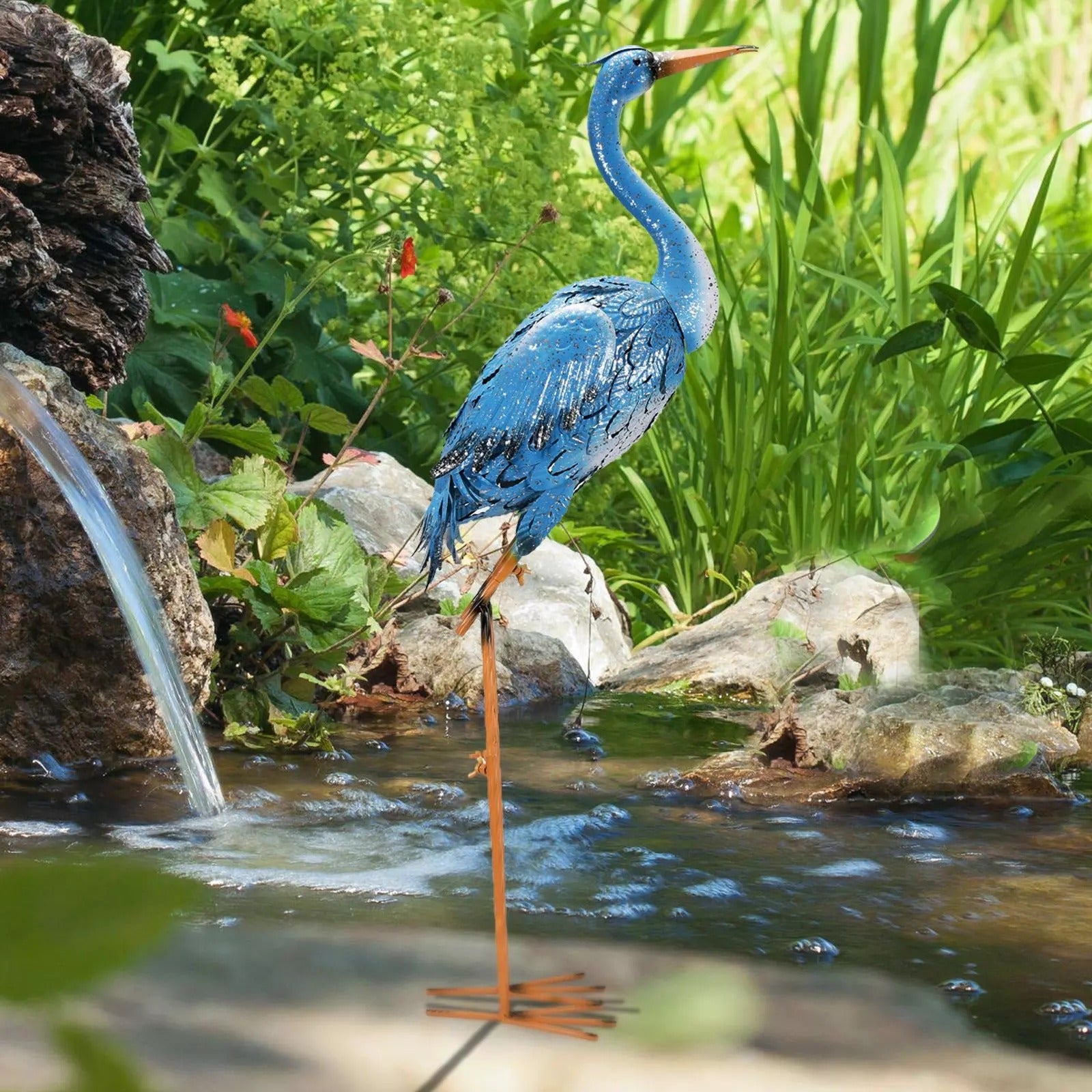 11_de19b26f-6963-44cc-9b28-eb1c3817a144 Standing Blue Metal Crane Garden Statue