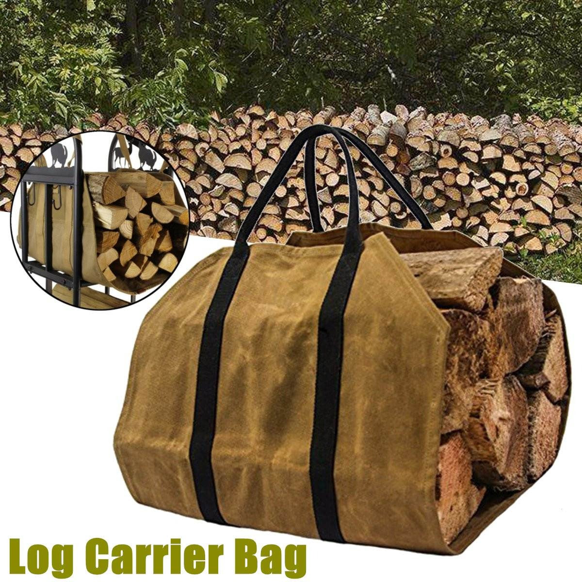 Sturdy Waxed Canvas Firewood Bag