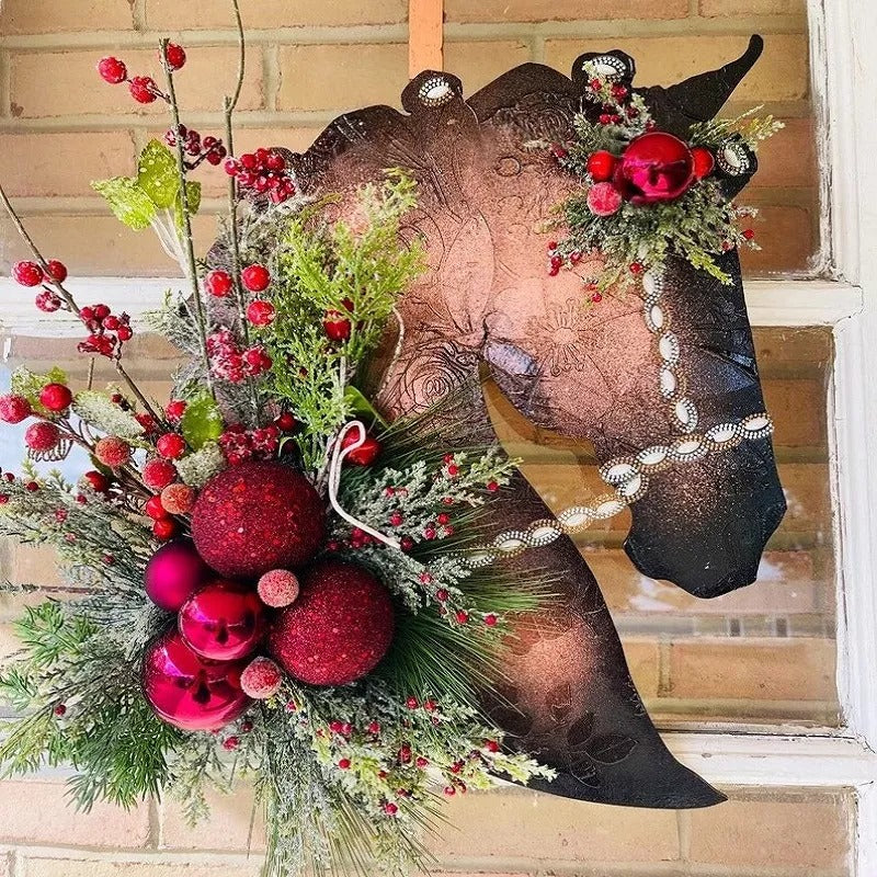 Christmas Wood Horse Head Wreath