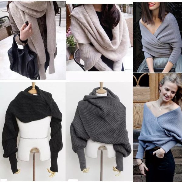 Knitted Wrap Scarf With Sleeves - Image 5