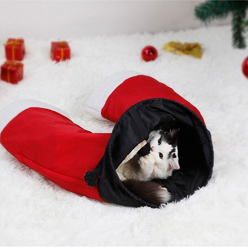Christmas Santa Claus Pants Cat Tunnel
