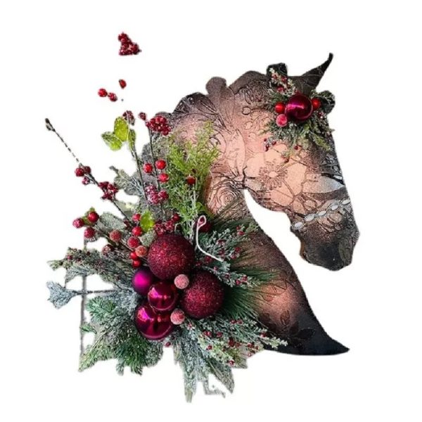 Christmas Wood Horse Head Wreath - Image 2