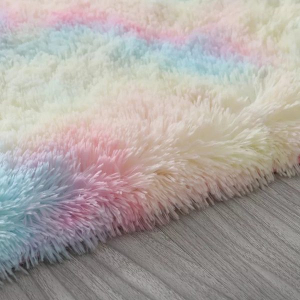 Round Fluffy Rainbow Rug - Image 3