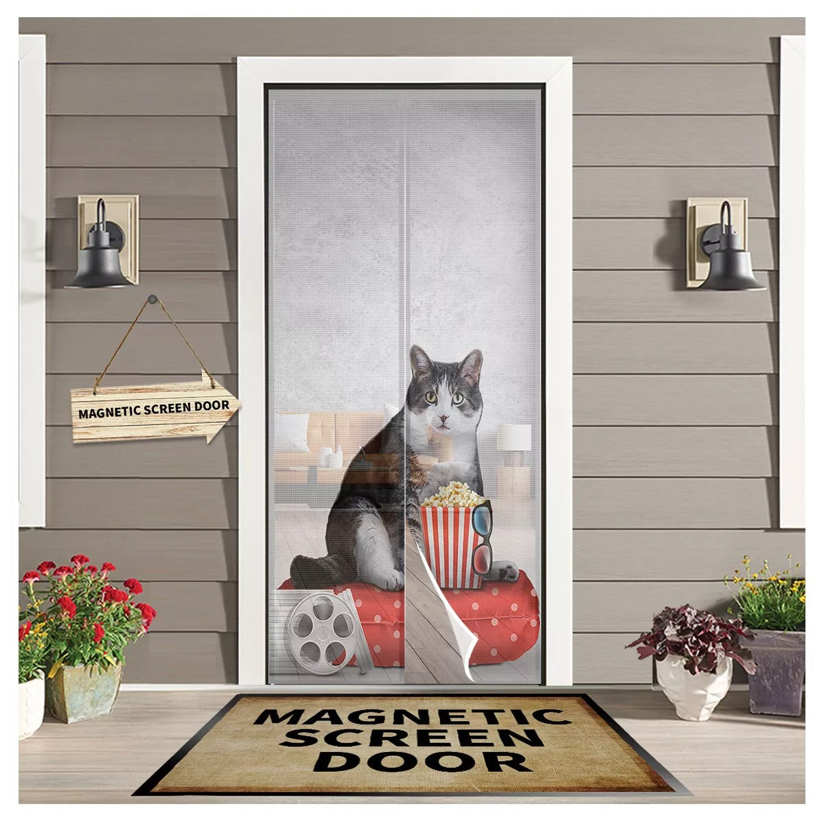 Funny Cat Popcorn Cinema Magnetic Screen Door