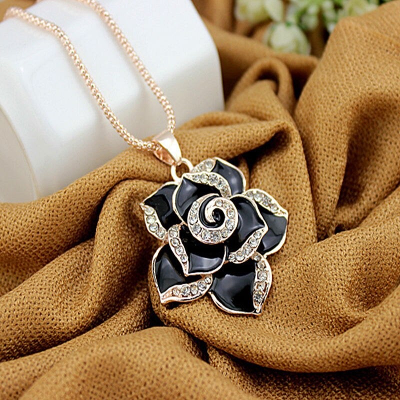 Crystal Camellia Flower Pendant Necklace