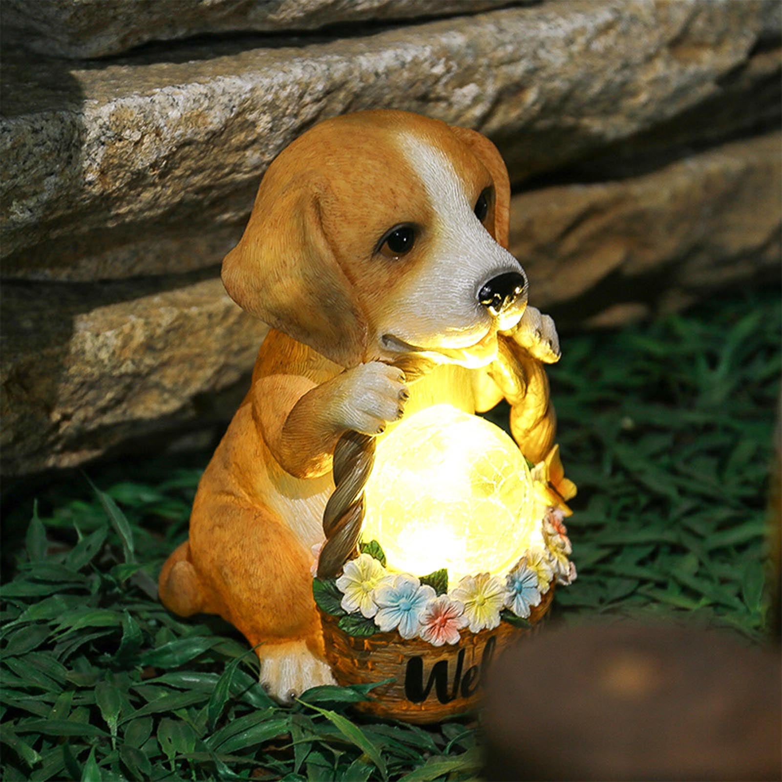 Solar Puppy Garden Statue