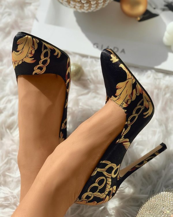 2022 NEW Women's Baroque Print Satin Stiletto Heels - Image 4
