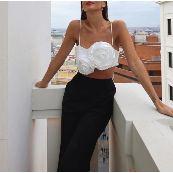 2022 NEW Women's Summer Fashion Satin Off Shoulder Crop Top - Image 2