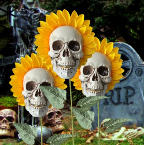 Halloween Decor Skull Sunflowers