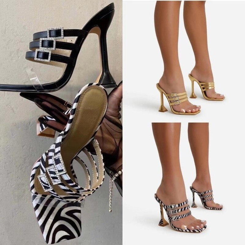 234 Women's Strappy High Heels Slip-On Casual Square Toe Sandals