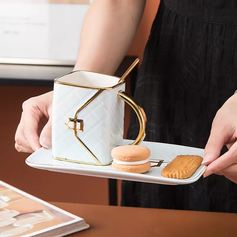 Lady's Bag Tea Cups With Saucer Spoon