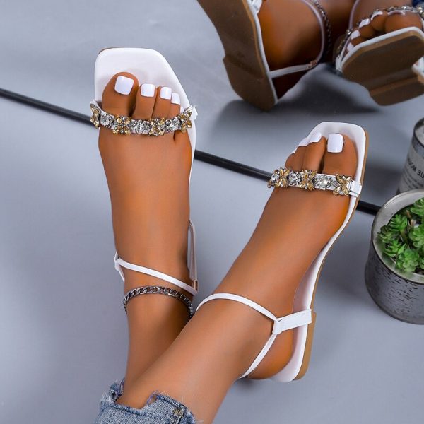 2022 NEW Women's Summer Fashion Beach Gold Metal Flower Slippers - Image 3