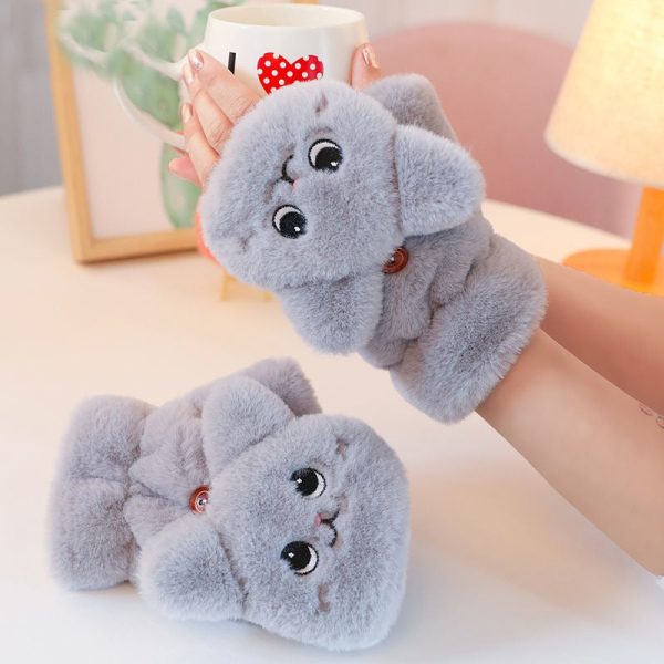 Women Winter Cartoon Cat Fur Gloves - Image 3