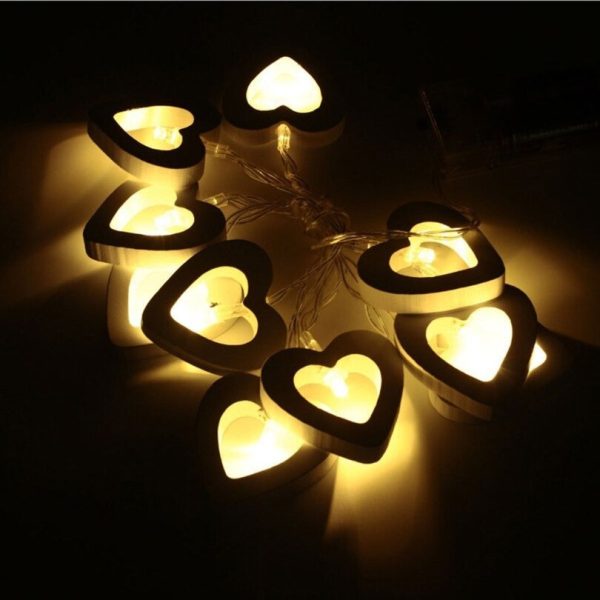 Romantic Wood Heart LED String Lights - Image 5