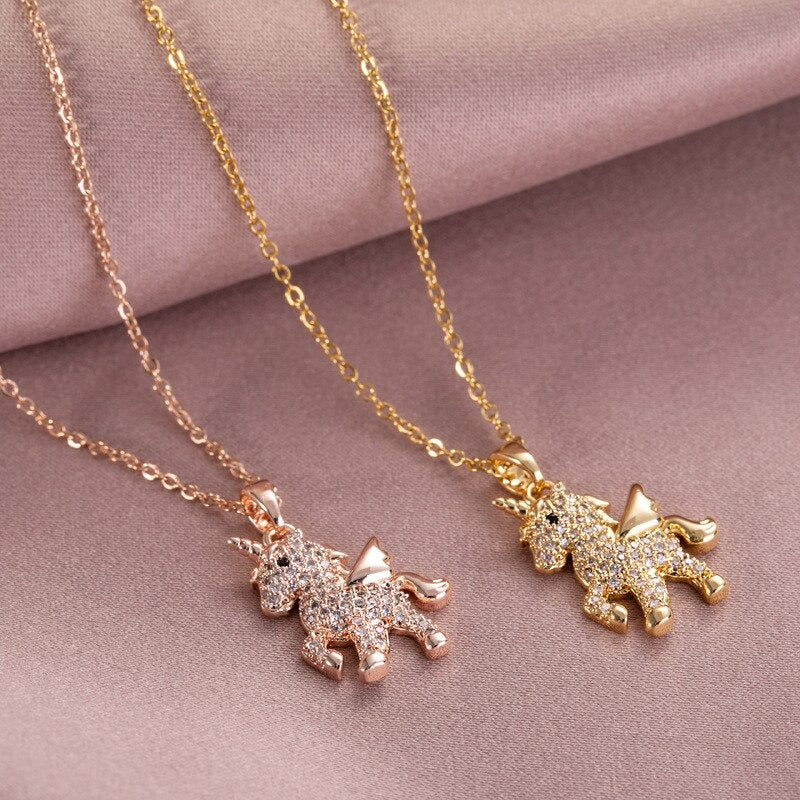 Cute Crystal Unicorn Pendant Necklace
