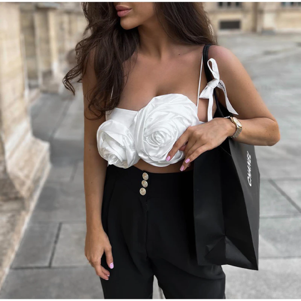 2022 NEW Women's Summer Fashion Satin Off Shoulder Crop Top - Image 4