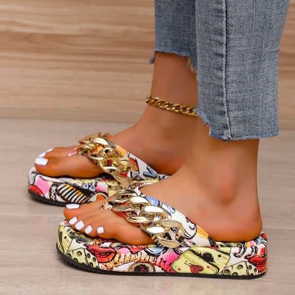 2022 NEW Women's Fashion Summer Graffiti Chain Flip-Flops Slippers - Image 4