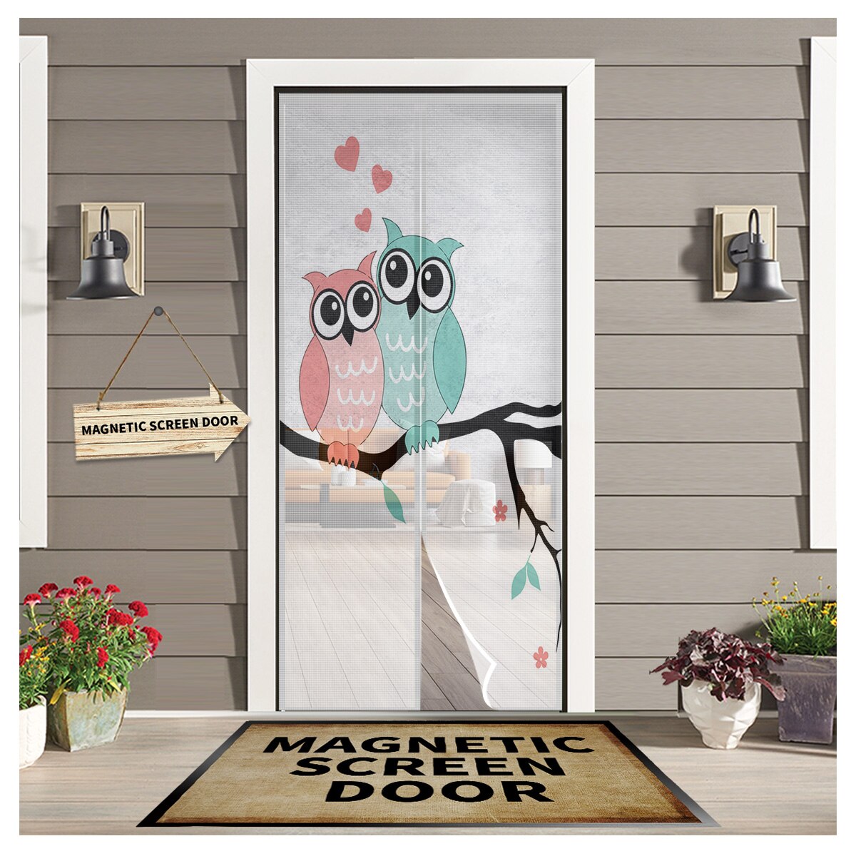 Cute Owls In Love Magnetic Screen Door