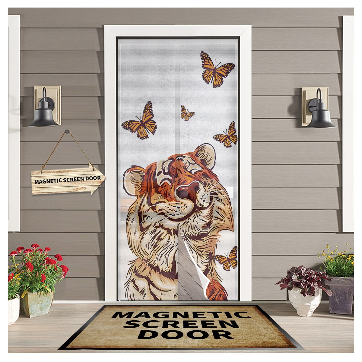Funny Cute Tiger Butterfly Magnetic Screen Door