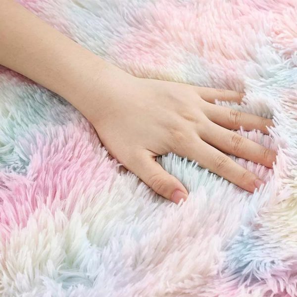 Round Fluffy Rainbow Rug - Image 2