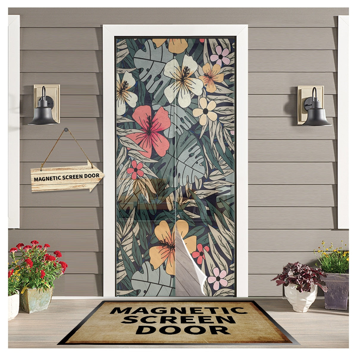 Tropical Plants Leaves Flowers Magnetic Screen Door
