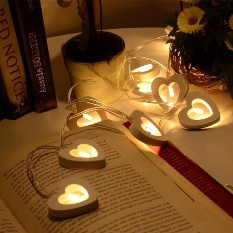 Romantic Wood Heart LED String Lights