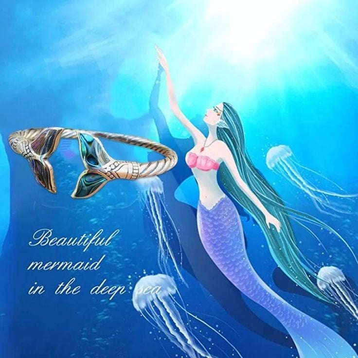 Abalone Shell Mermaid Tail Bangle Bracelet