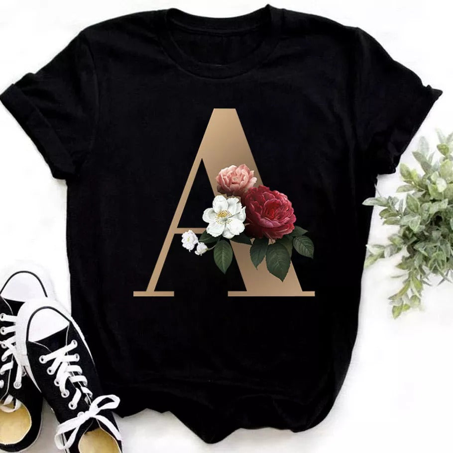 Fashion Women T-Shirt Flower Letter