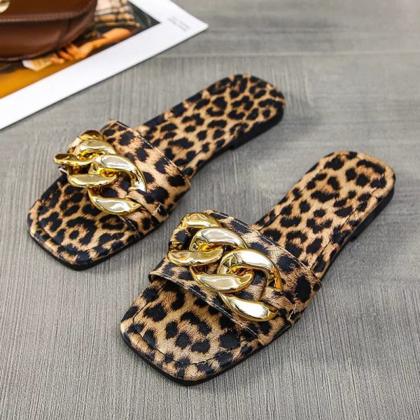 2022 NEW Women's Fashion Flat Leopard Print Slippers With Chains - Image 2