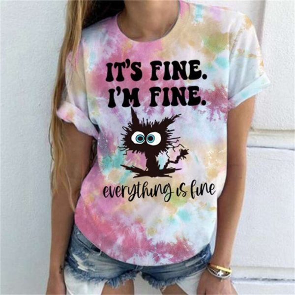 2022 NEW Women's Summer Funny Cartoon Cat T-Shirt - Image 2