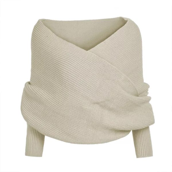 Knitted Wrap Scarf With Sleeves - Image 4