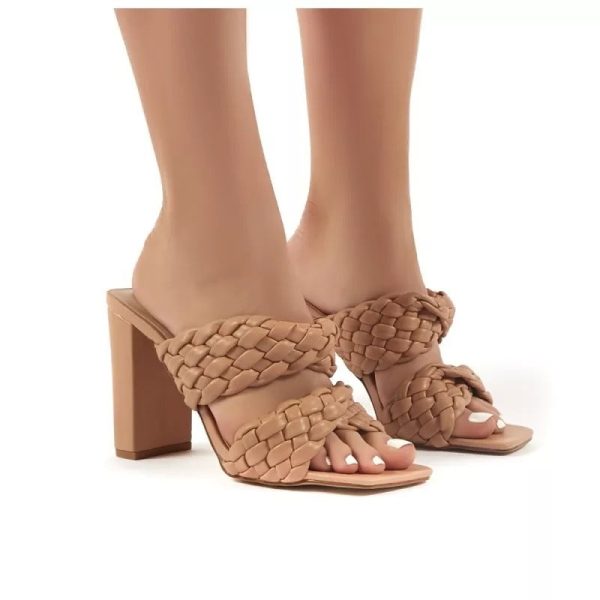 NEW 2022 Women's Fashion Elegant Leather Chunky High Heels Sandals - Image 6