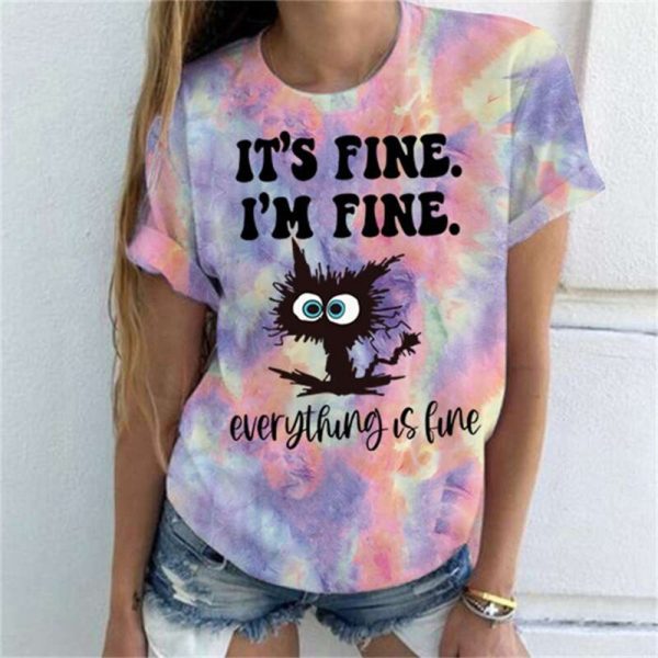 2022 NEW Women's Summer Funny Cartoon Cat T-Shirt - Image 3