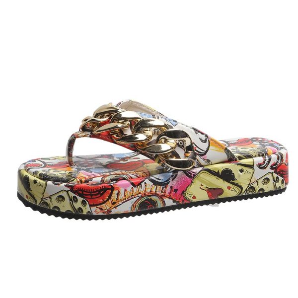 2022 NEW Women's Fashion Summer Graffiti Chain Flip-Flops Slippers - Image 8