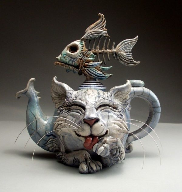 Handmade Art Cat Teapot - Image 3