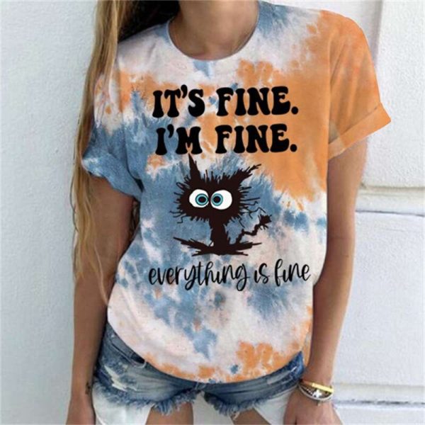 2022 NEW Women's Summer Funny Cartoon Cat T-Shirt - Image 4