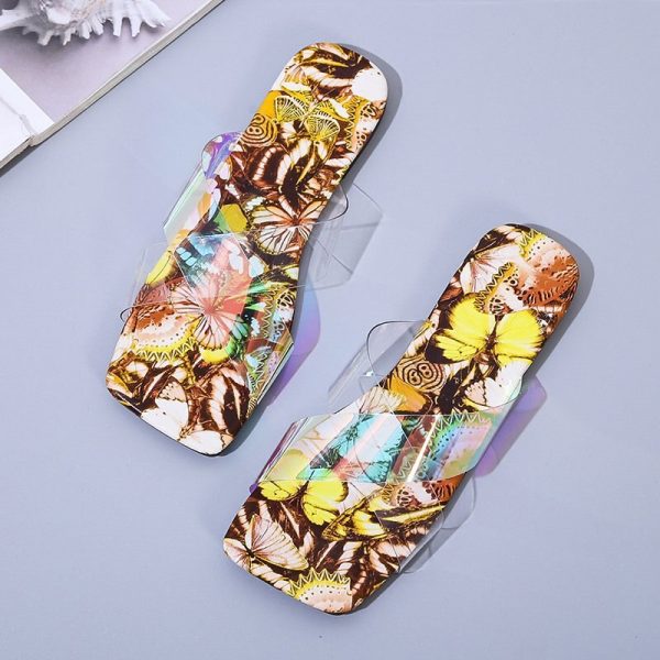 2022 NEW Women's Fashion Butterfly Pattern Transparent Flat Slippers - Image 3