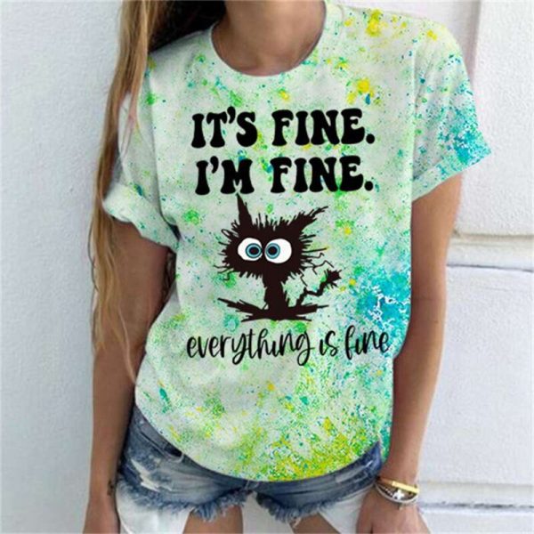 2022 NEW Women's Summer Funny Cartoon Cat T-Shirt - Image 5