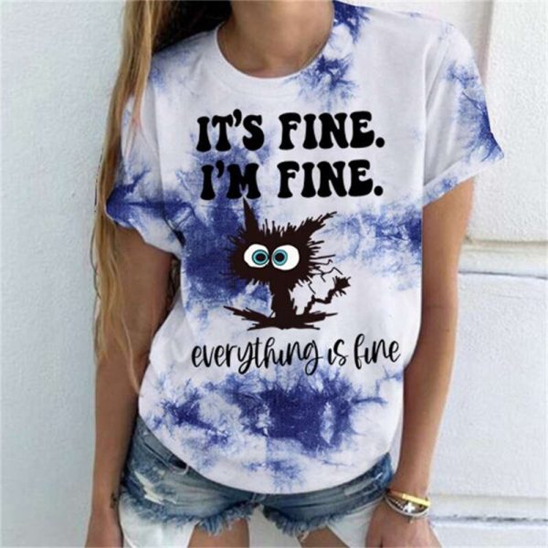 2022 NEW Women's Summer Funny Cartoon Cat T-Shirt - Image 6