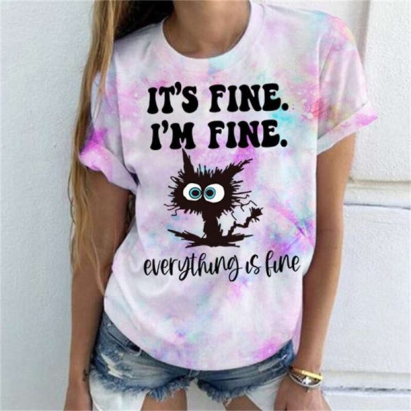 2022 NEW Women's Summer Funny Cartoon Cat T-Shirt - Image 7