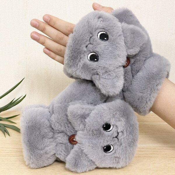 Women Winter Cartoon Cat Fur Gloves - Image 4