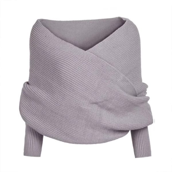 Knitted Wrap Scarf With Sleeves - Image 6