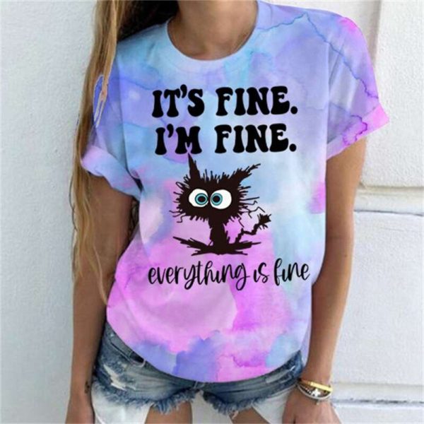 2022 NEW Women's Summer Funny Cartoon Cat T-Shirt - Image 8