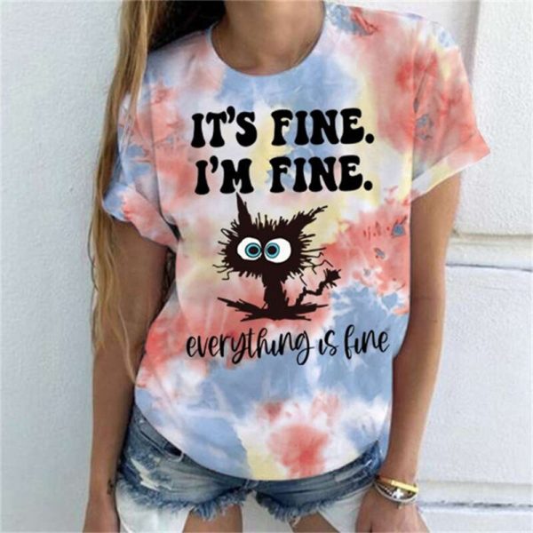 2022 NEW Women's Summer Funny Cartoon Cat T-Shirt - Image 9