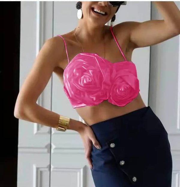2022 NEW Women's Summer Fashion Satin Off Shoulder Crop Top - Image 5