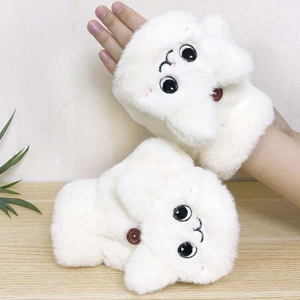 Women Winter Cartoon Cat Fur Gloves - Image 2