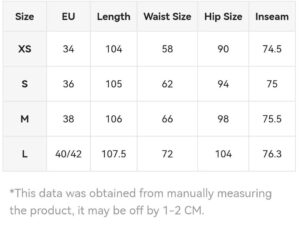 size chart (cm)