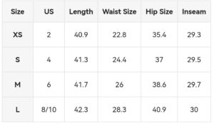 size chart (inch)